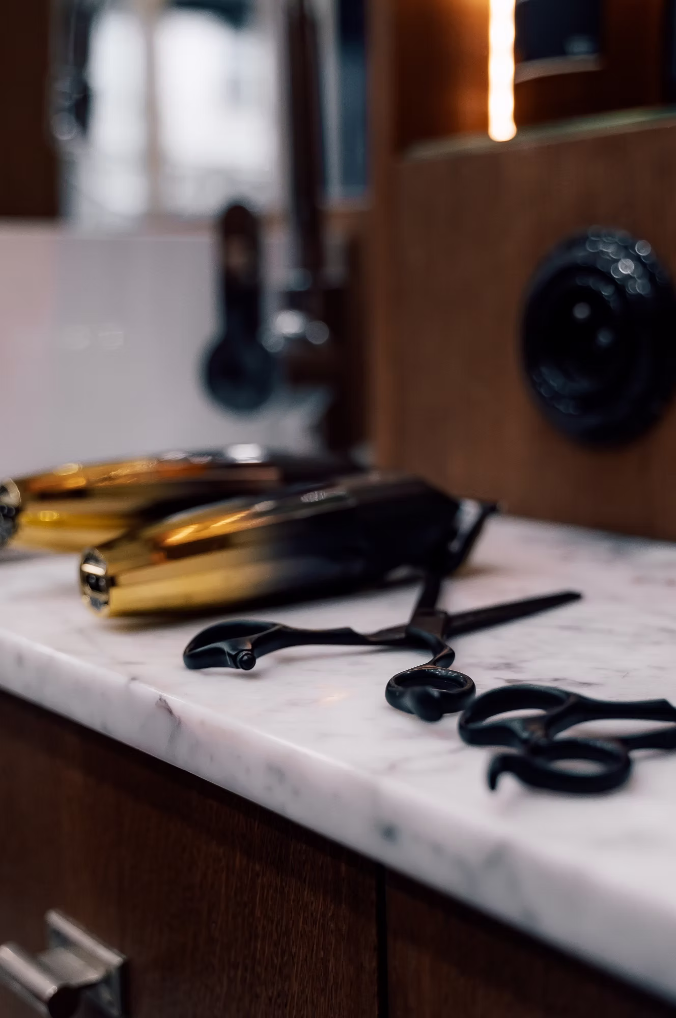 Barber tools and interior at Wokaar Studios barbershop in central Brno